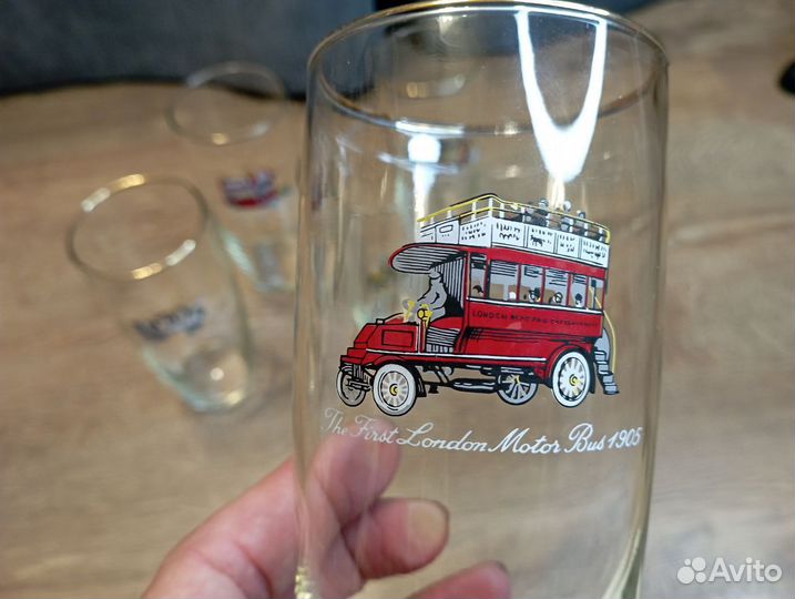 Винтажные стеклянные стаканы с автомобилями. 5 шт