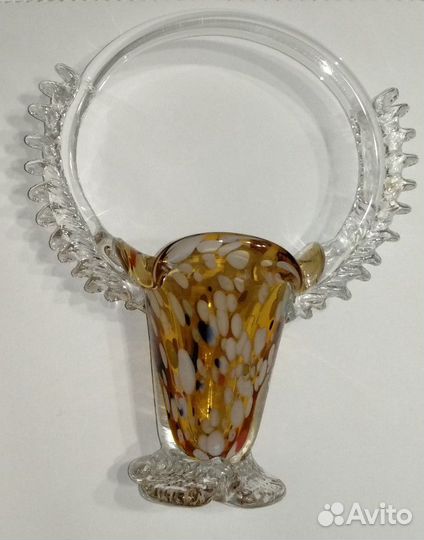 Вазочка-Корзинка Гутное стекло Красный Май СССР