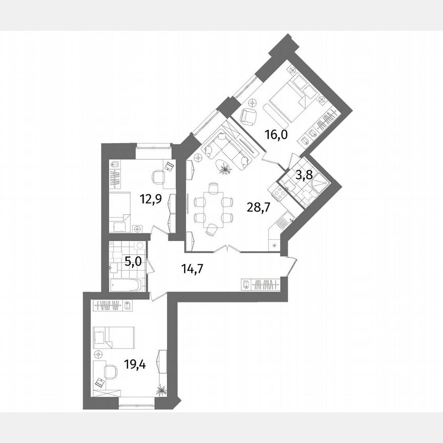 3-к. квартира, 100,5 м², 2/13 эт.