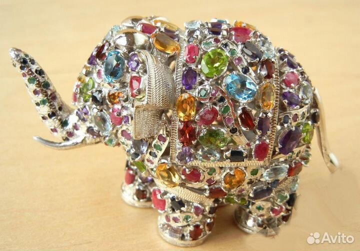 Фигурка Слон Серебро 925 изумруд рубин топаз