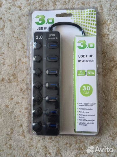 USB Хаб 3.0, 7 портов, цвет чер