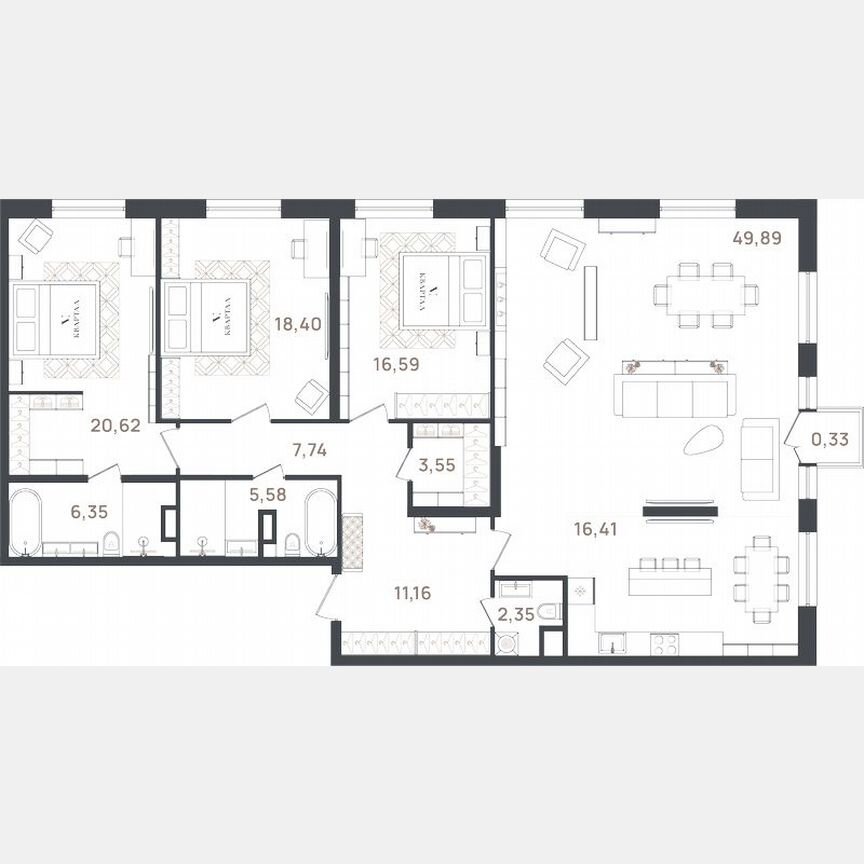3-к. квартира, 159,4 м², 3/3 эт.