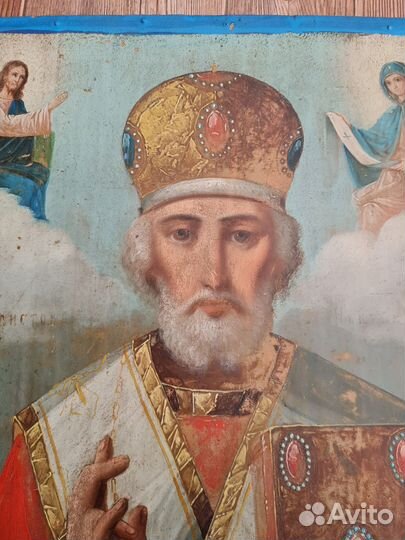 Старинная икона Николай Чудотворец зимний