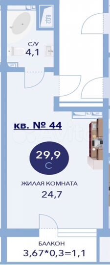 Квартира-студия, 29,9 м², 5/16 эт.