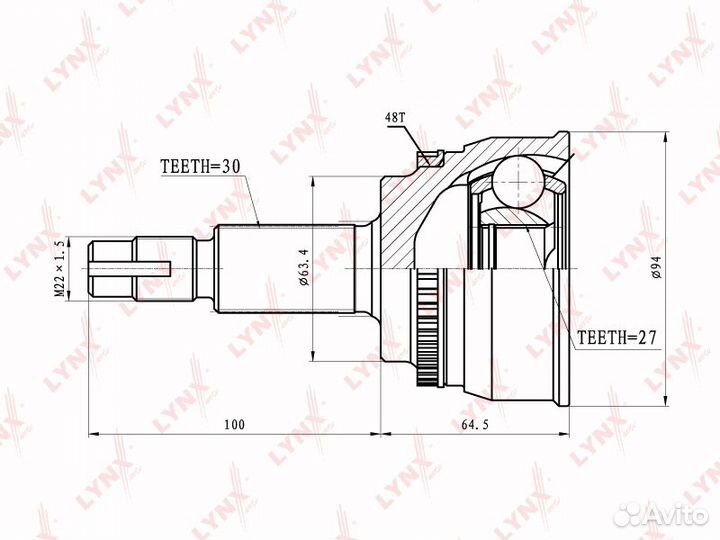 ШРУС наружный перед прав/лев lynxauto CO-7524A