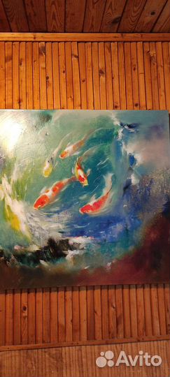 Картина маслом Карпы Кои большая большая