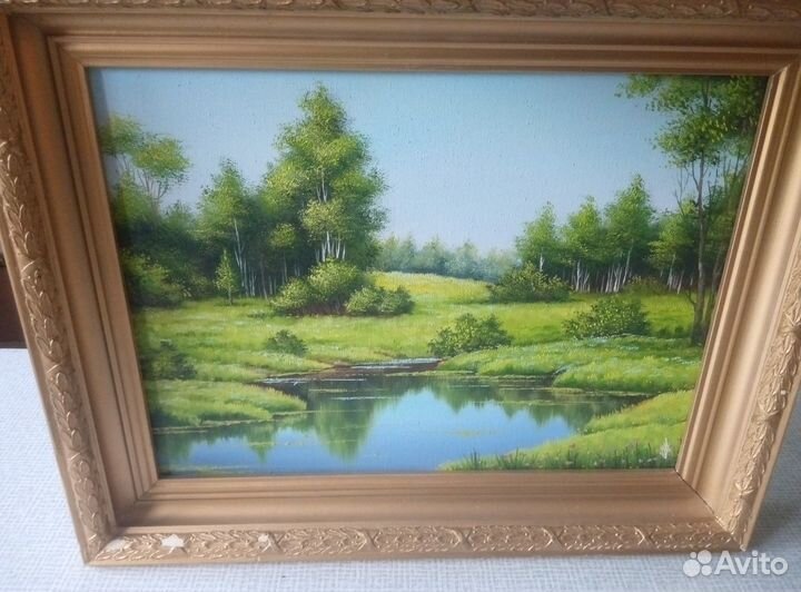 Картина маслом -лесное озеро- 30 на 40