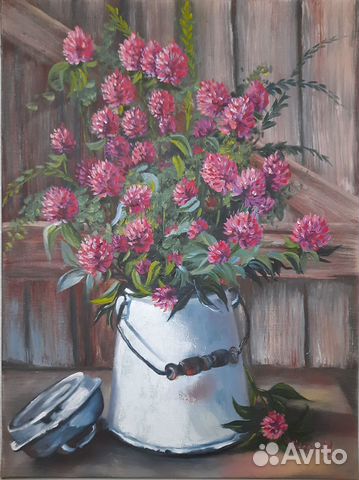 Картина маслом натюрморт полевый цветы клевер