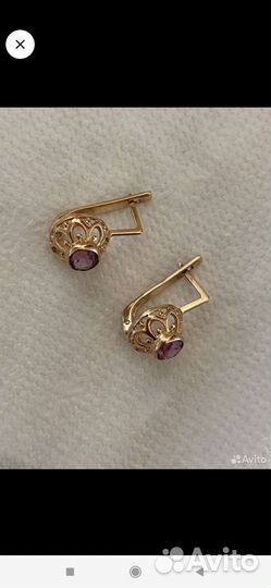 Золотые серьги СССР 583 с александритом