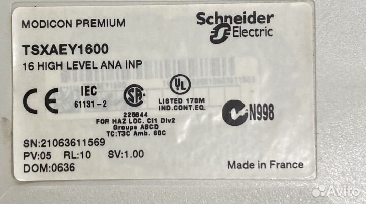 Модуль аналогового ввода tsxaey1600 / tsxasy410