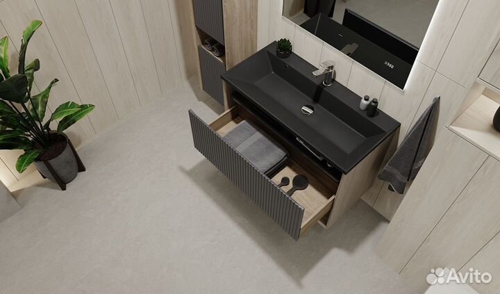 Тумба под раковину Jorno tossony 90 подвесная Дуб Самдал, Антрацит Toss.01.90/P/DS-A/JR