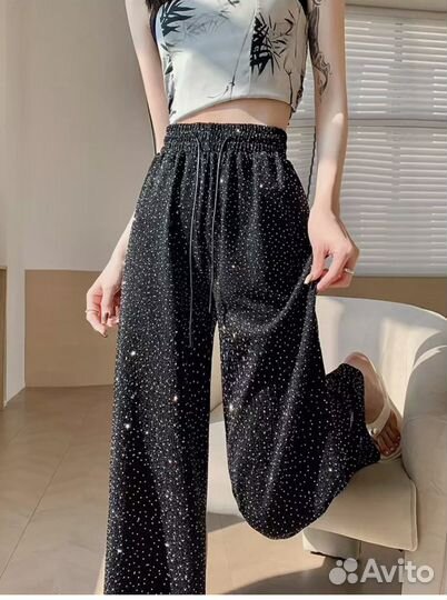 Брюки летние со стразами