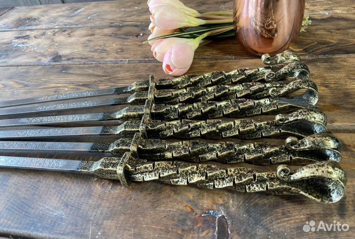 Шампур с деревянной ручкой 40-55см / кованые