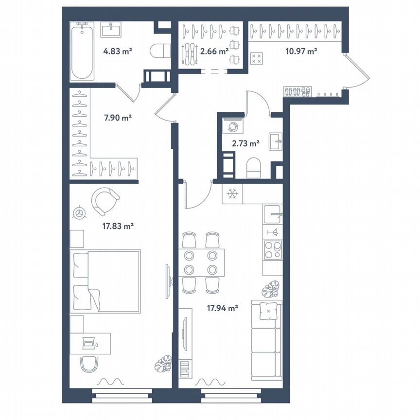 1-к. квартира, 64,9 м², 2/11 эт.