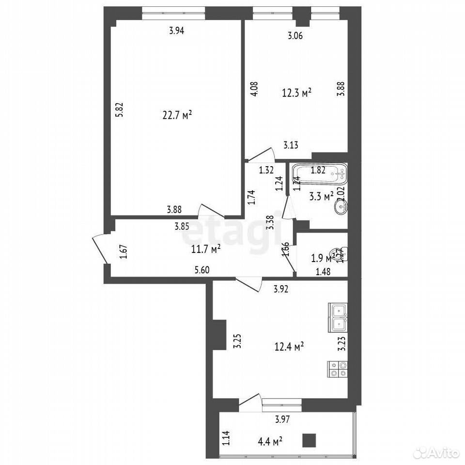 2-к. квартира, 64,3 м², 3/9 эт., Стерлитамак