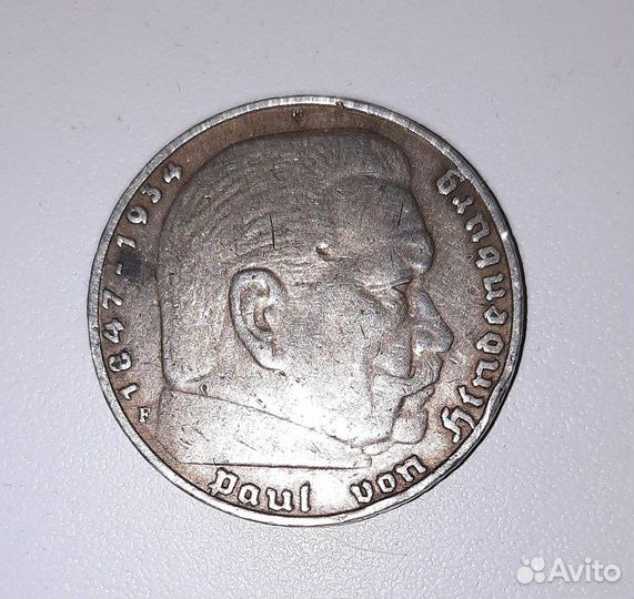 Монета 5 рейхсмарок. Германия. 1936 год. Серебро