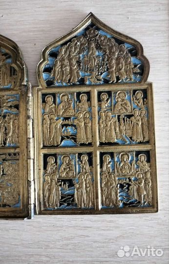 Старинный складень Двунадесятые праздники