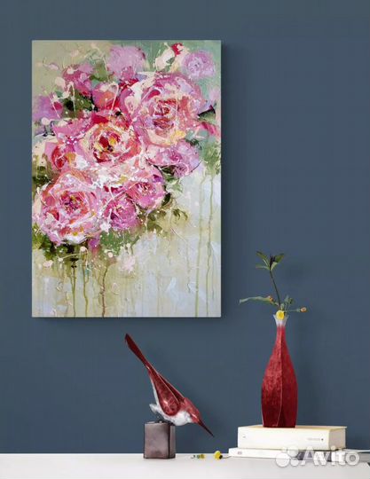 Картина маслом розовые розы абстракция