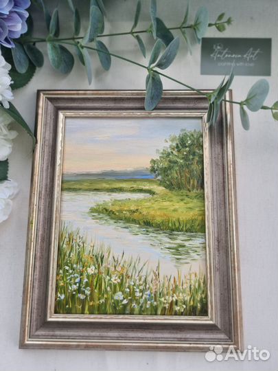 Картина маслом пейзаж река природа картина