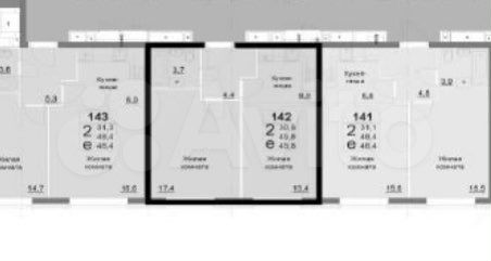 Своб. планировка, 46 м², 25/35 эт.