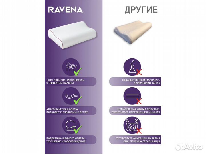 Ортопедическая подушка для сна 60х40х13/10 см