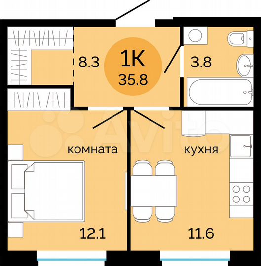 1-к. квартира, 35,8 м², 6/14 эт.