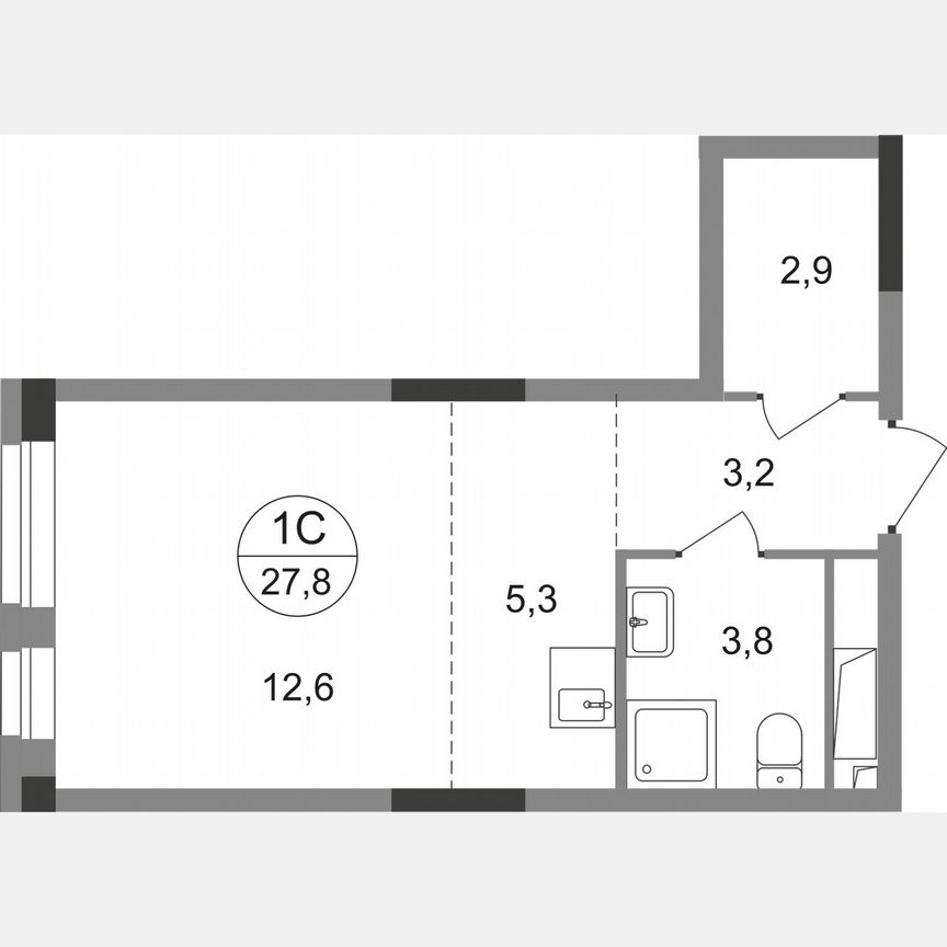 Квартира-студия, 27,8 м², 19/19 эт.