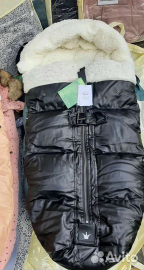 Теплый конверт в коляску Кожа +овчина (два цвета)