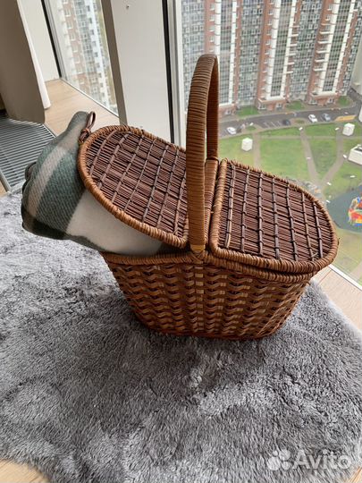 Корзина для пикника+плед флисовый