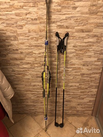 Лыжи беговые 160см, ботинки 37 и палки Fisher