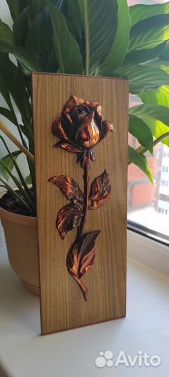 Чеканка панно медная Роза СССР