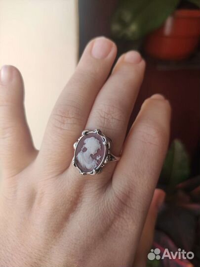 Серебро 925 кольцо с резьбой по агату