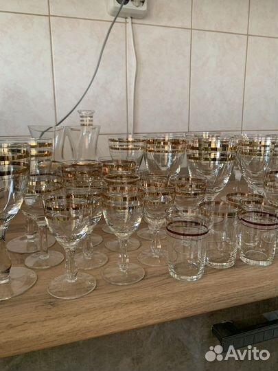 Бокалы, рюмки стекло с золотым ободком, СССР