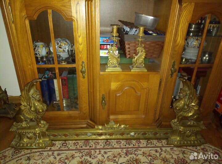 Старинный каминный комплект, таганы, собаки