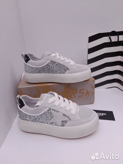 Кеды Golden Goose женские серые серебряные