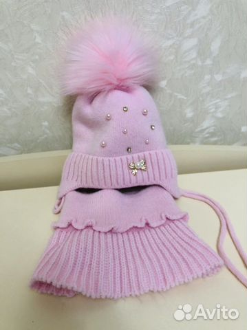 Шапка теплая со снудом для девочки