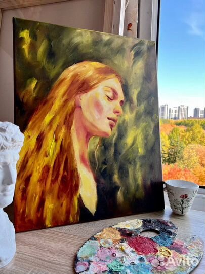 Картина маслом стильная в интерьер лето девушка