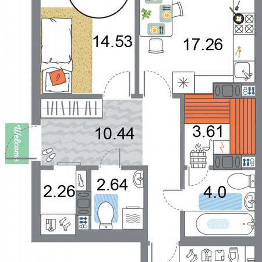 2-к. квартира, 69,1 м², 10/12 эт.