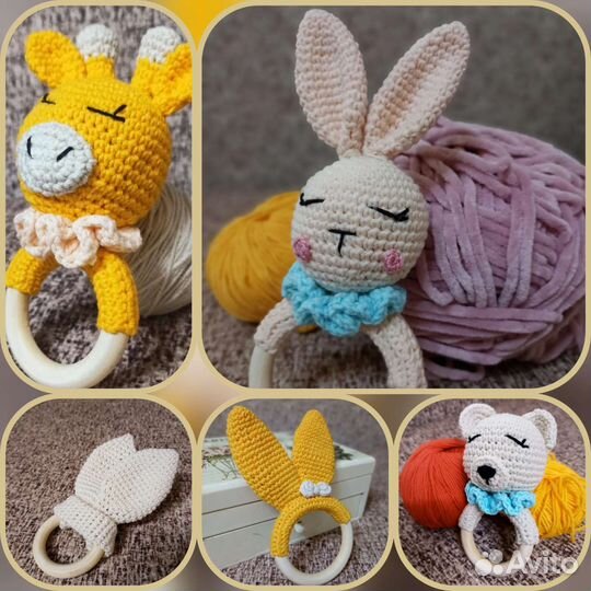 Погремушка вязаная, грызунок, подарок на выписку