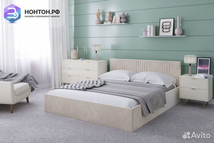 Кровать Амелия велюр бежевый