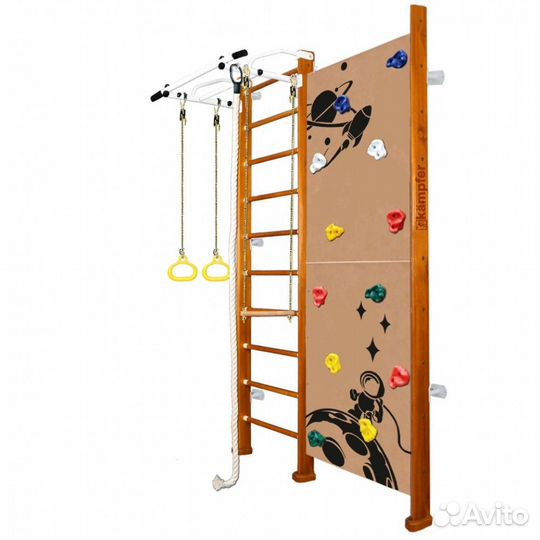 Детская шведская стенка деревянная со скалолазом