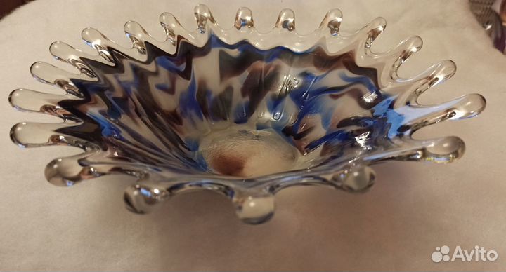 Ваза/конфетница СССР Гутное/цветное стекло