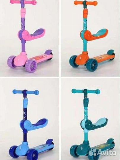 Музыкальный светящий самокат- беговел 2 в 1