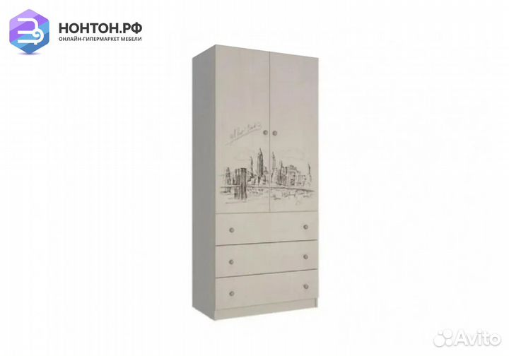 Шкаф 2-створчатый Мийа-3А ясень шимо светлый / фот