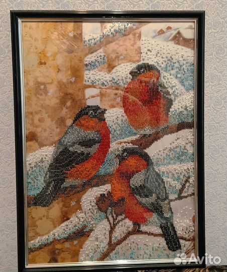 Картина снегири бисер
