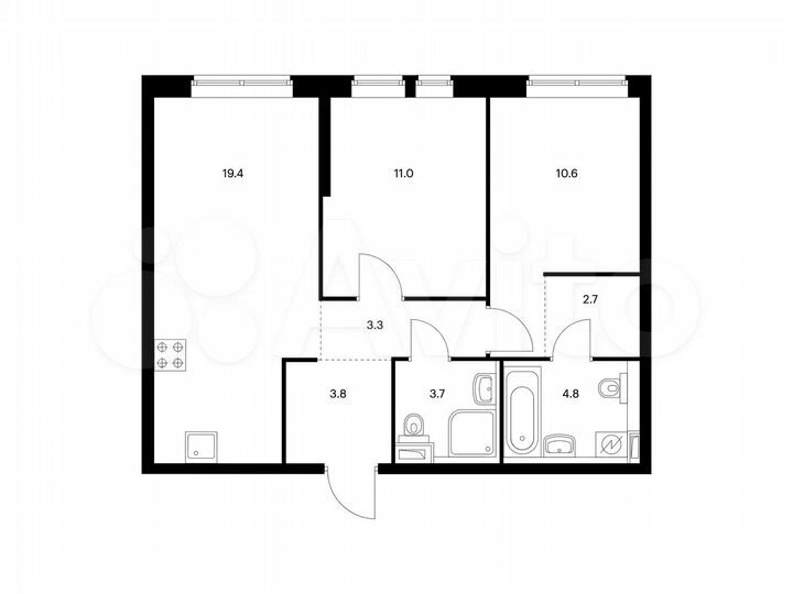 2-к. квартира, 59,3 м², 21/32 эт.