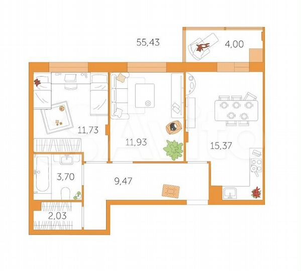 2-к. квартира, 57 м², 7/8 эт.