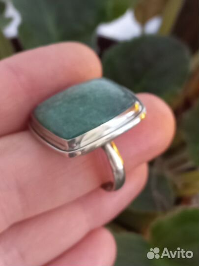 Кольцо зелёный авантюрин серебрение мельхиор