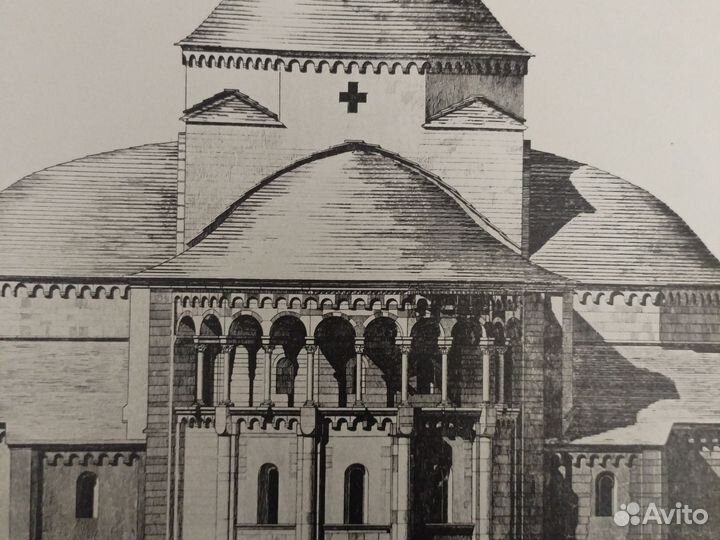 Старинная гравюра Ломбардская архитектура