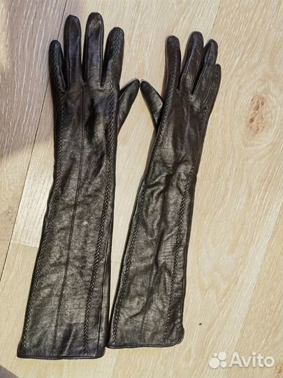Перчатки длинные, кожаные 8
